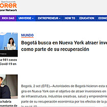 Bogot busca en Nueva York atraer inversiones como parte de su recuperacin